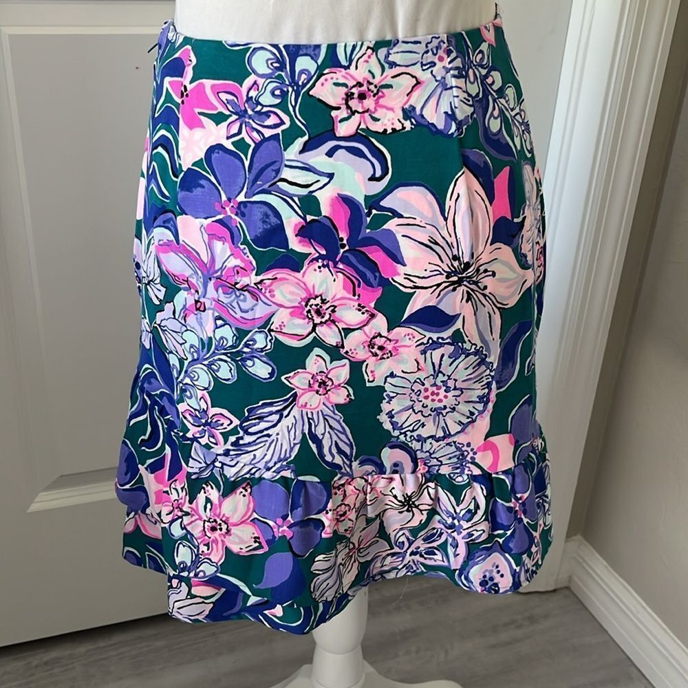 Lilly Pulitzer Ibby Skirt Tanzanian Teal Moonlight Garden Ruffled Skirt